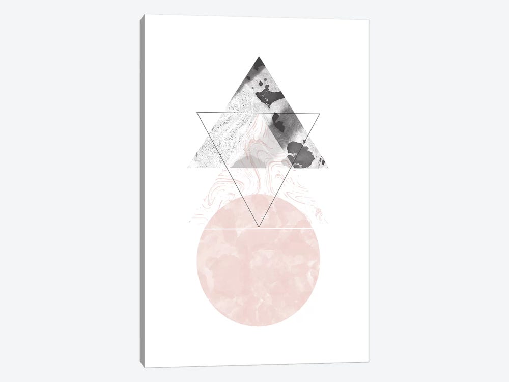Triangle And Circle Black And Pink Marble Abstract by Pixy Paper 1-piece Art Print