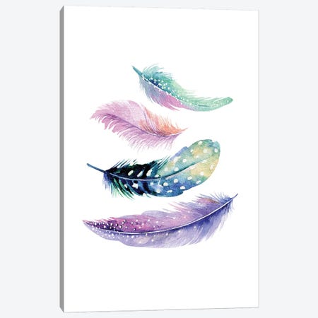 Turquoise And Purple Bird Feathers Canvas Print #PXY495} by Pixy Paper Canvas Art