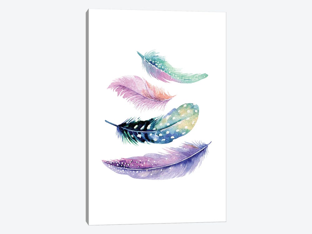 Turquoise And Purple Bird Feathers by Pixy Paper 1-piece Art Print