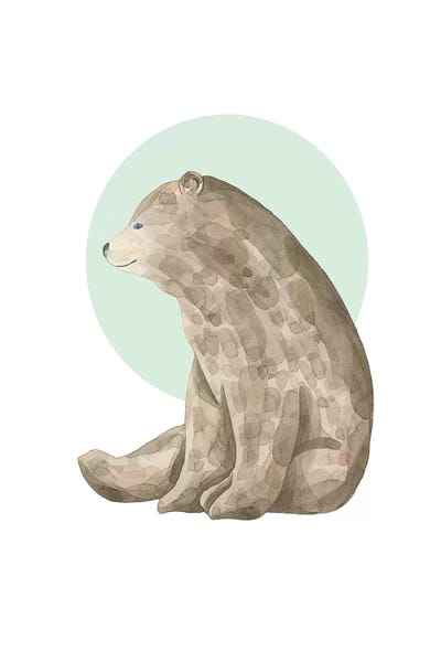 Watercolour Bear With Green Circles by Pixy Paper canvas print