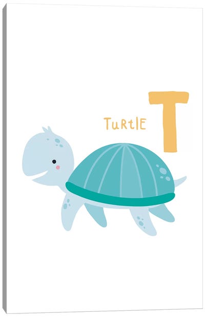 Animal Alphabet - T Canvas Art Print - Turtle Art