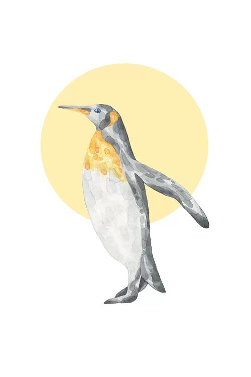 Watercolour Pengin With Yellow Circle by Pixy Paper wall art
