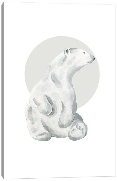 Watercolour Polo Bear With Grey Circle Canvas Art Print - Polar Bear Art