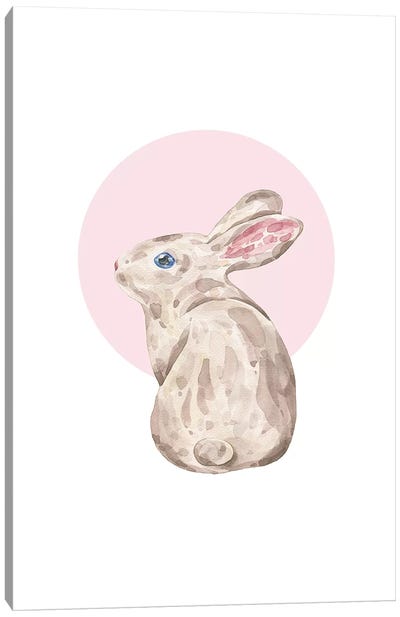 Watercolour Rabbit With Pink Canvas Art Print - Pixy Paper