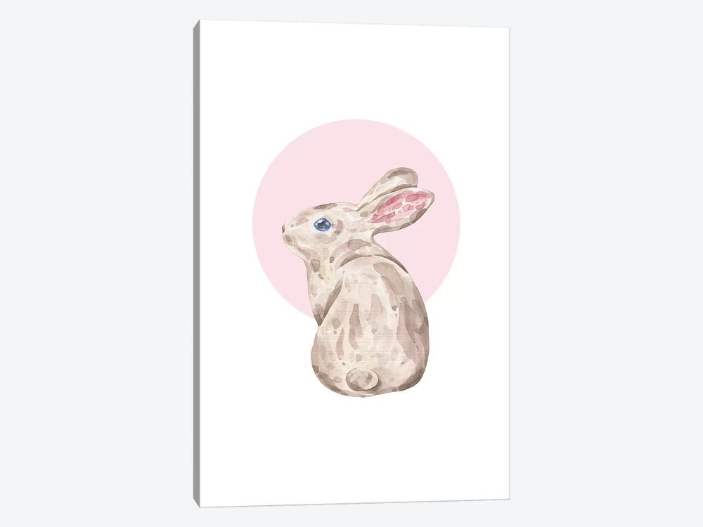 Watercolour Rabbit With Pink by Pixy Paper 1-piece Canvas Print
