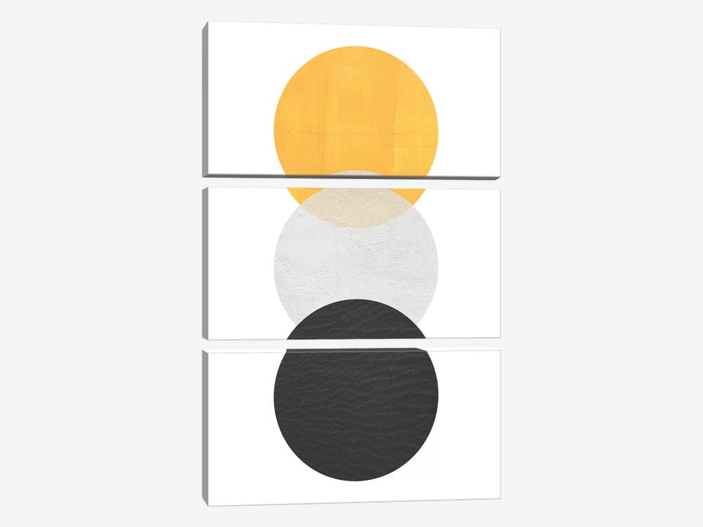Yellow And Black Circles by Pixy Paper 3-piece Canvas Print