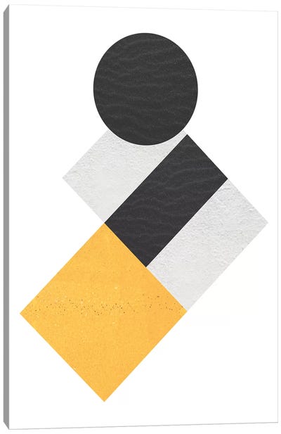 Yellow And Black Squares And Circle Canvas Art Print - Black, White & Yellow Art