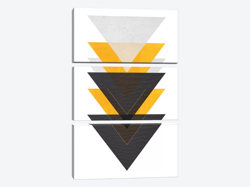 Yellow And Black Triangles by Pixy Paper 3-piece Canvas Art Print