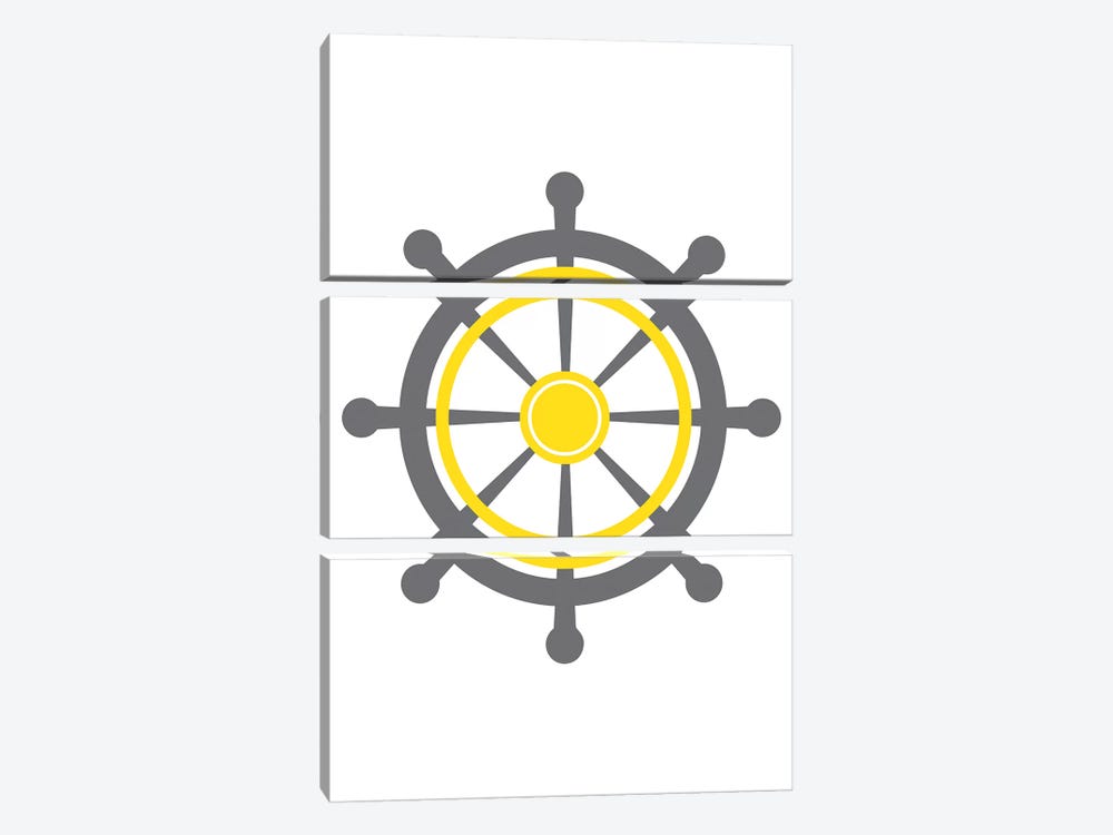 Yellow Boat Wheel Nordic Design by Pixy Paper 3-piece Canvas Art Print