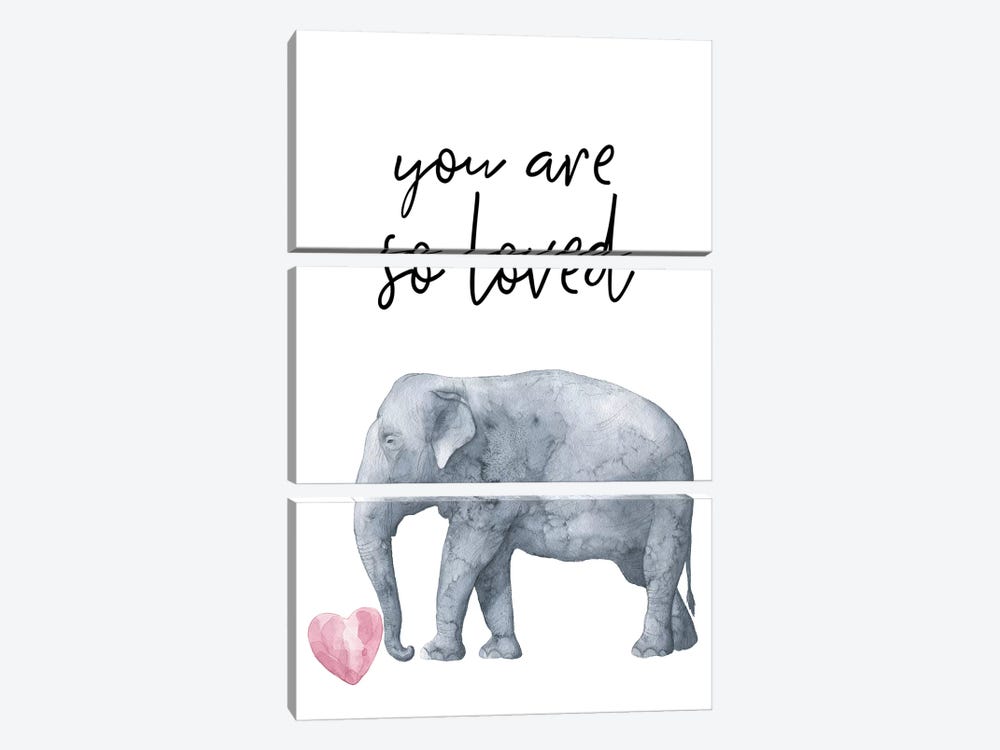 You Are So Loved Elephant Watercolour by Pixy Paper 3-piece Canvas Art Print
