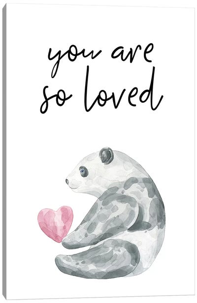 You Are So Loved Panda Watercolour Canvas Art Print - Love Typography