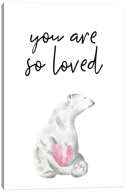 You Are So Loved Polar Bear Watercolour Canvas Art Print - Polar Bear Art