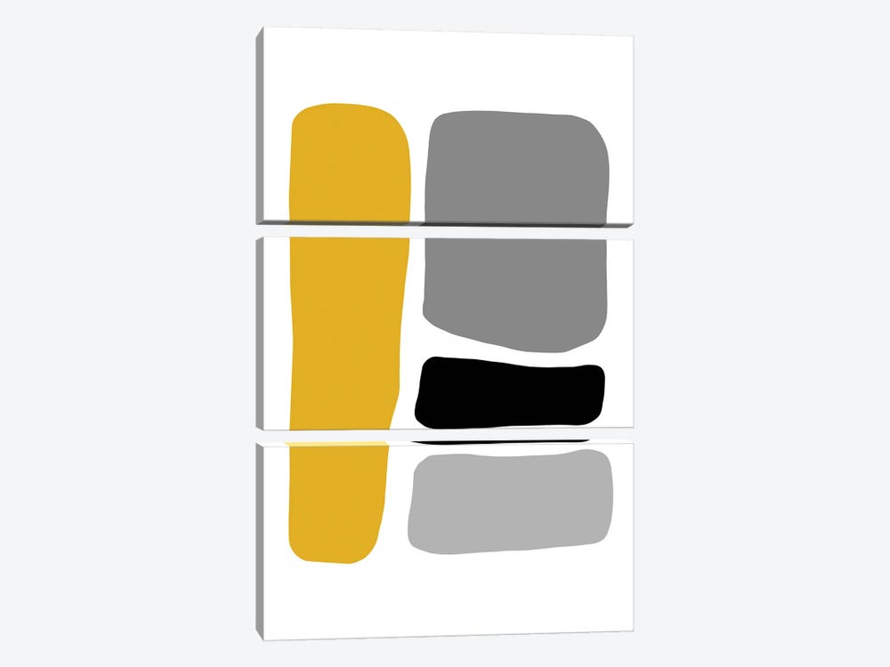Abstract Hobbled Stones Mustard And Black Four by Pixy Paper 3-piece Canvas Art