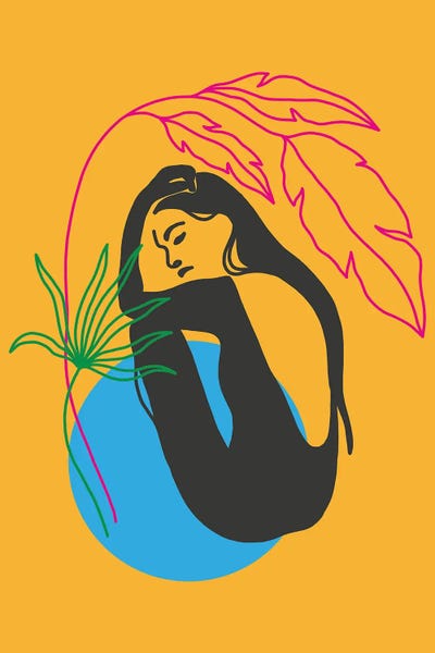 Girl Under Plant Yellow Neon Funk by Pixy Paper framed wall art