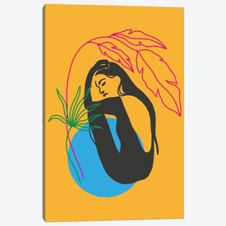 Girl Under Plant Yellow Neon Funk Canvas Print #PXY574} by Pixy Paper Canvas Art Print