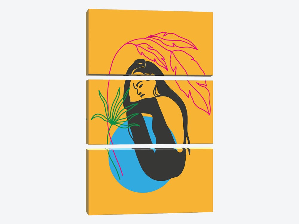 Girl Under Plant Yellow Neon Funk by Pixy Paper 3-piece Art Print