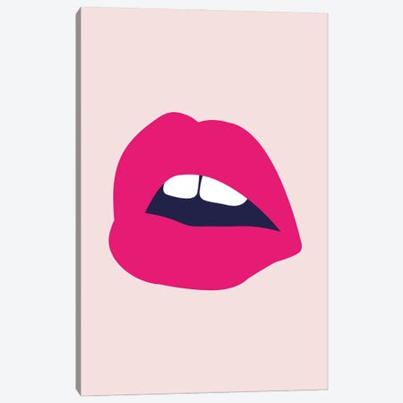 Pink Lips Salmon Back Canvas Print #PXY584} by Pixy Paper Canvas Artwork