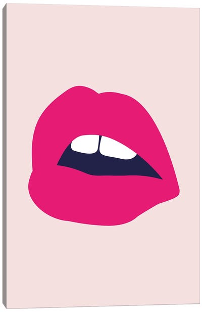 Pink Lips Salmon Back Canvas Art Print - Barbiecore