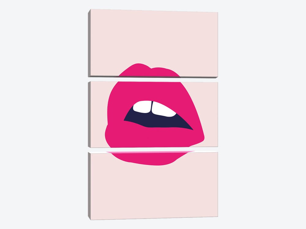 Pink Lips Salmon Back by Pixy Paper 3-piece Canvas Artwork