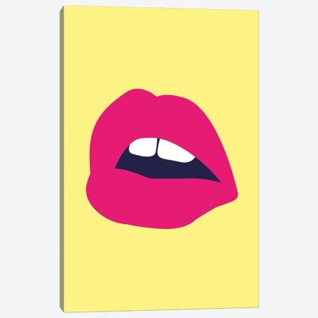 Pink Lips Yellow Back Canvas Print #PXY588} by Pixy Paper Art Print