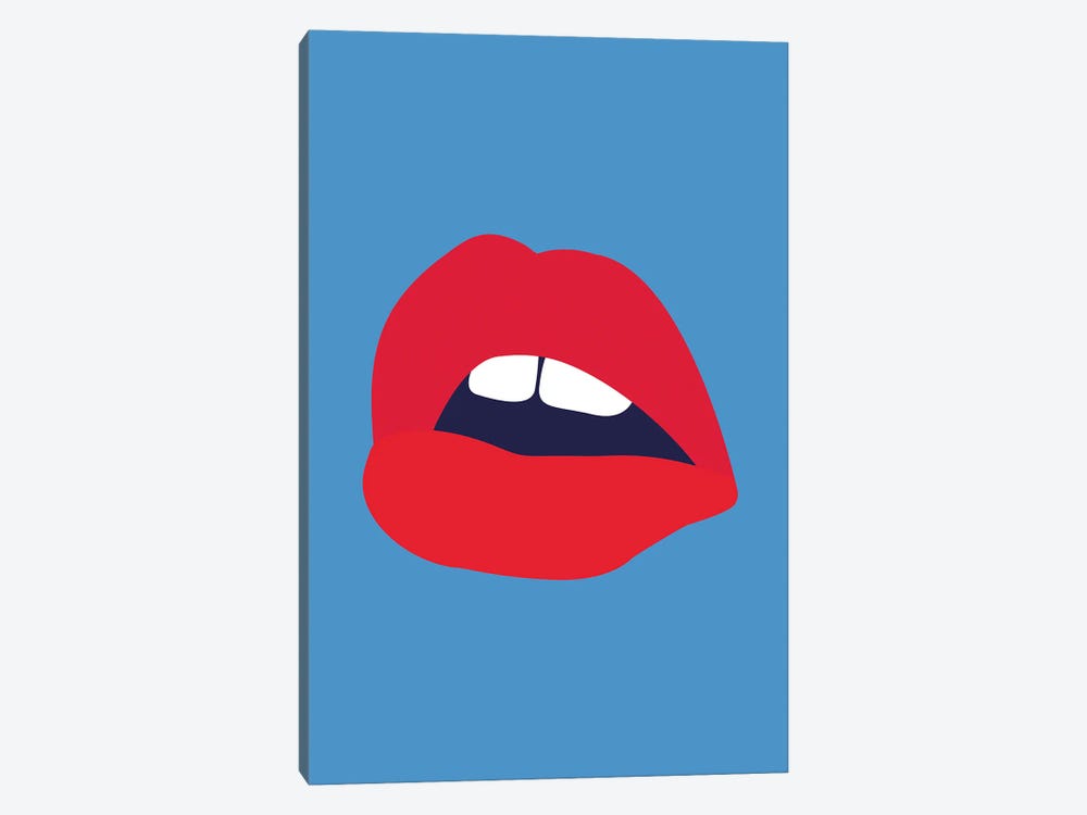 Red Lips Blue Back by Pixy Paper 1-piece Canvas Art Print