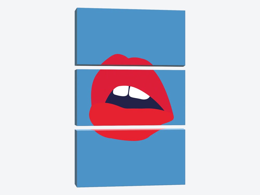Red Lips Blue Back by Pixy Paper 3-piece Canvas Print
