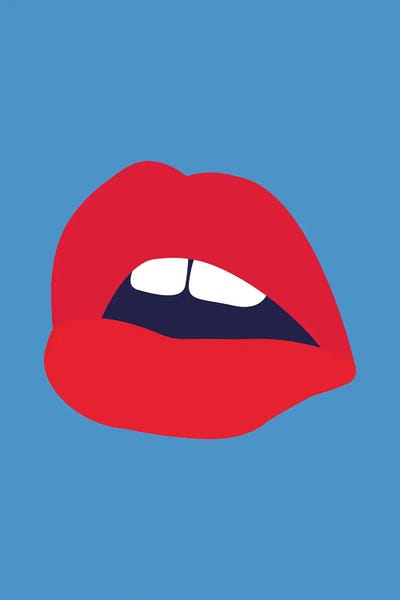 Blue & Red: Red Lips Blue Back by Pixy Paper