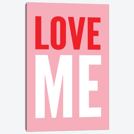 Love Me Pink Red And White Canvas Print #PXY637} by Pixy Paper Canvas Art