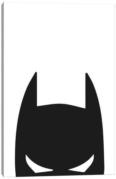 Batman Head Canvas Art Print - Black & White Pop Culture Art