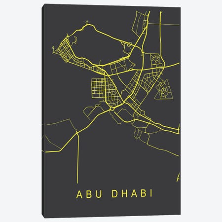 Abu Dhabi Map Neon Canvas Print #PXY681} by Pixy Paper Canvas Artwork