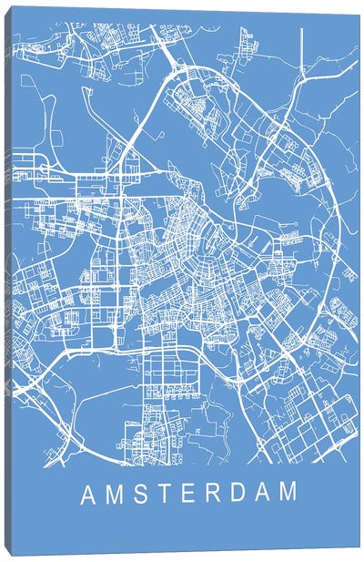 Amsterdam Map Blueprint Canvas Art Print - Amsterdam Maps