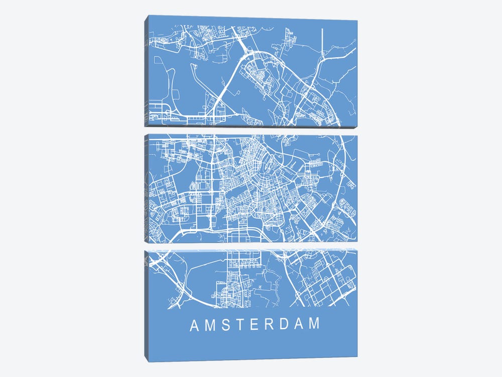 Amsterdam Map Blueprint by Pixy Paper 3-piece Canvas Art Print