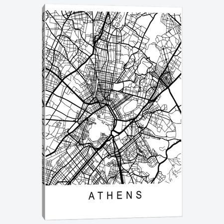 Athens Map White Canvas Print #PXY688} by Pixy Paper Canvas Art