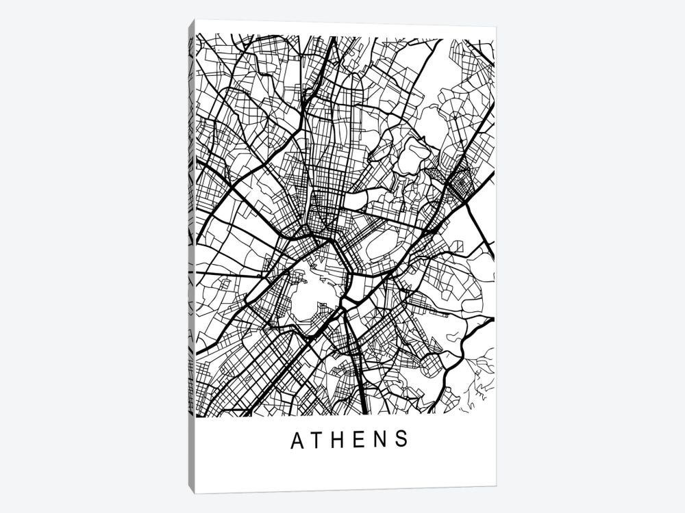 Athens Map White by Pixy Paper 1-piece Canvas Wall Art