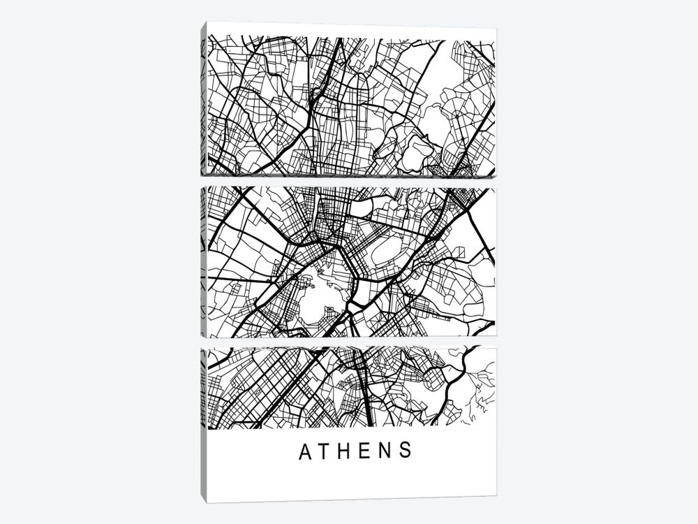 Athens Map White by Pixy Paper 3-piece Canvas Art