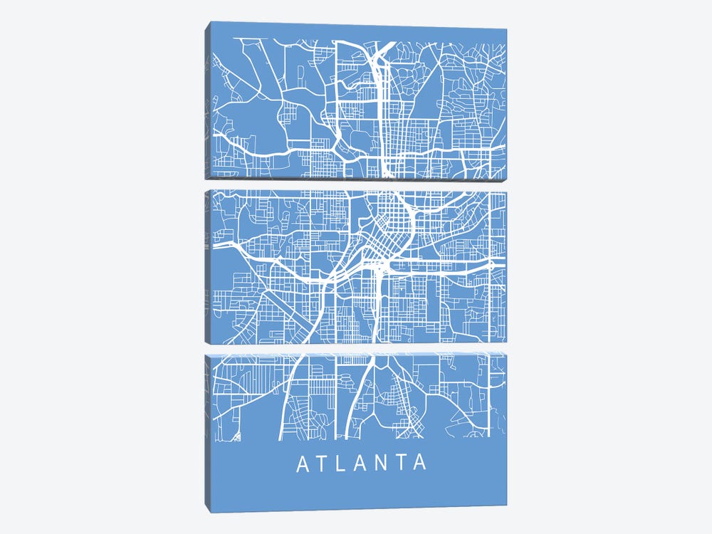 Atlanta Map Blueprint by Pixy Paper 3-piece Canvas Art Print