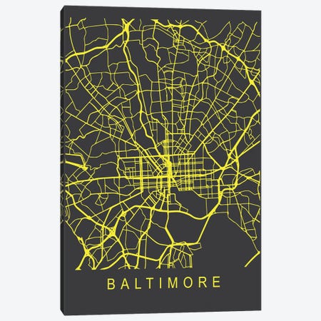Baltimore Map Neon Canvas Print #PXY693} by Pixy Paper Canvas Print