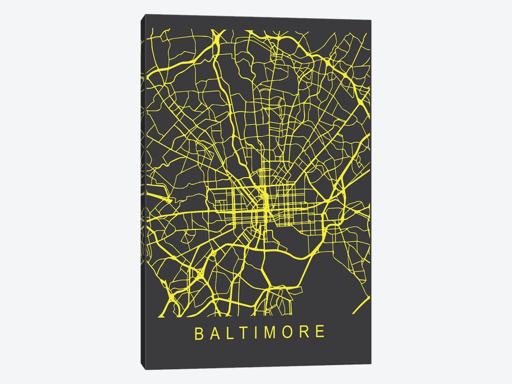 Baltimore Map Neon by Pixy Paper 1-piece Canvas Art