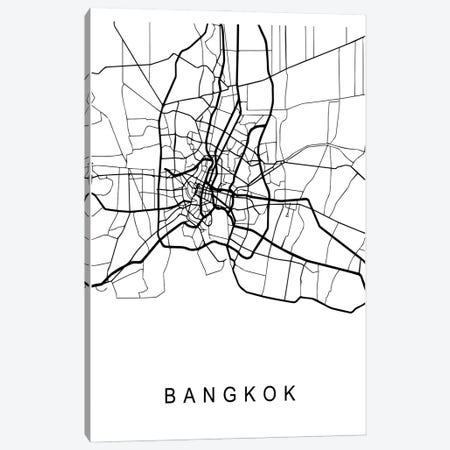 Bangkok Map White Canvas Print #PXY697} by Pixy Paper Canvas Art