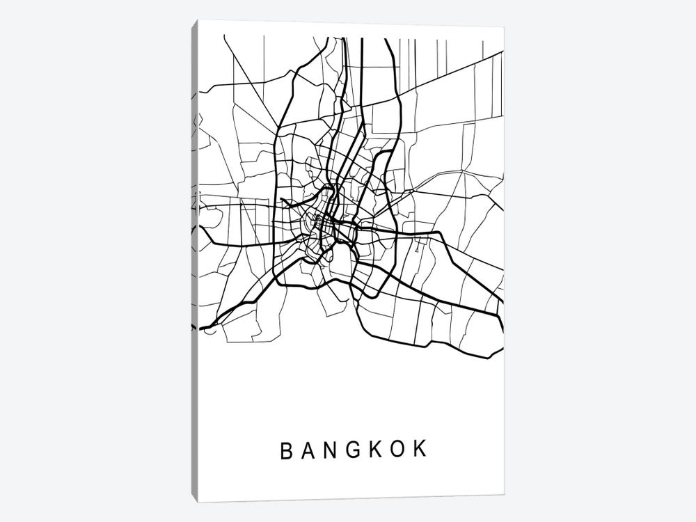 Bangkok Map White by Pixy Paper 1-piece Canvas Art