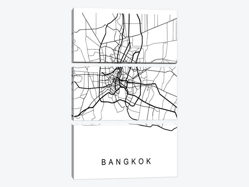 Bangkok Map White by Pixy Paper 3-piece Canvas Artwork