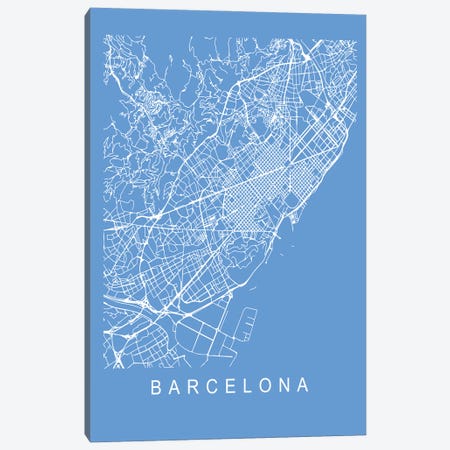 Barcelona Map Blueprint Canvas Print #PXY698} by Pixy Paper Canvas Print