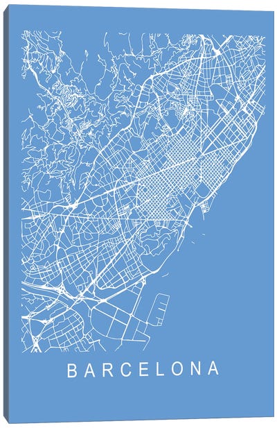 Barcelona Map Blueprint Canvas Art Print - Barcelona Art