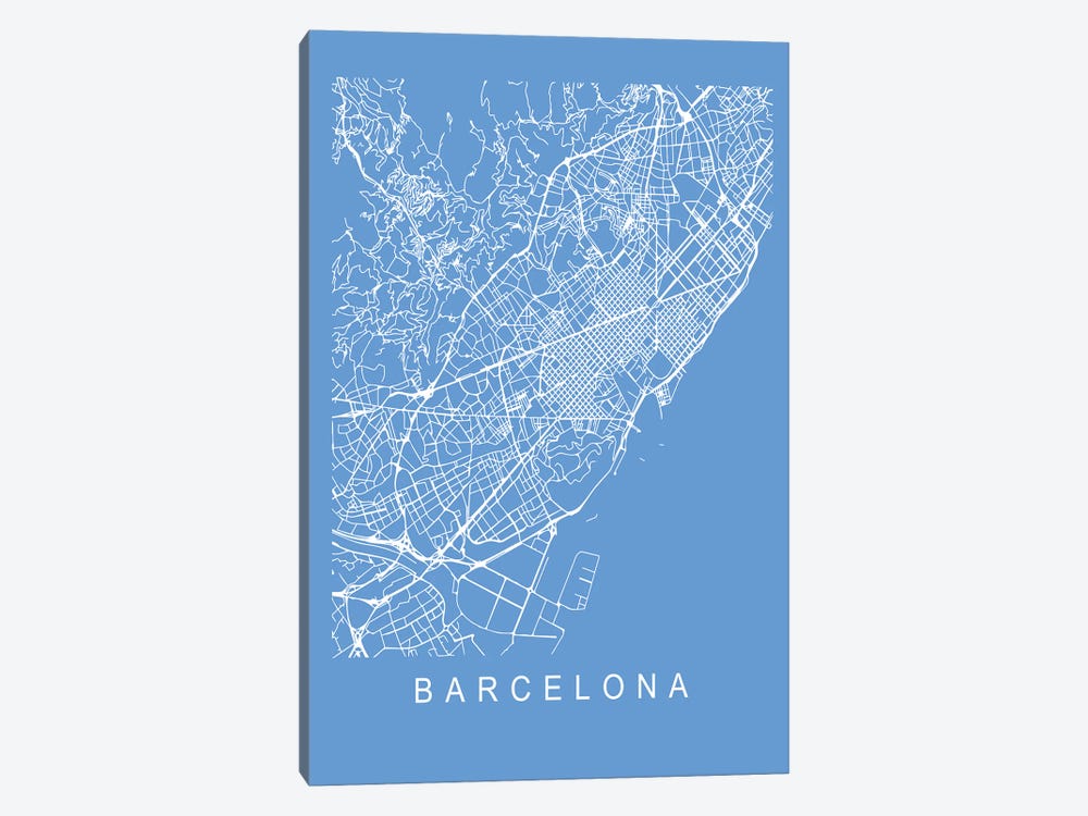 Barcelona Map Blueprint by Pixy Paper 1-piece Canvas Print