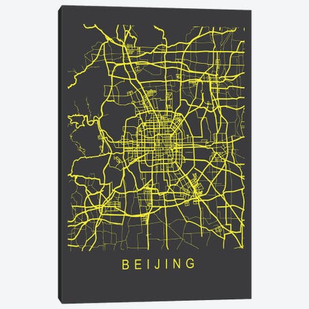 Beijing Map Neon Canvas Print #PXY702} by Pixy Paper Canvas Print