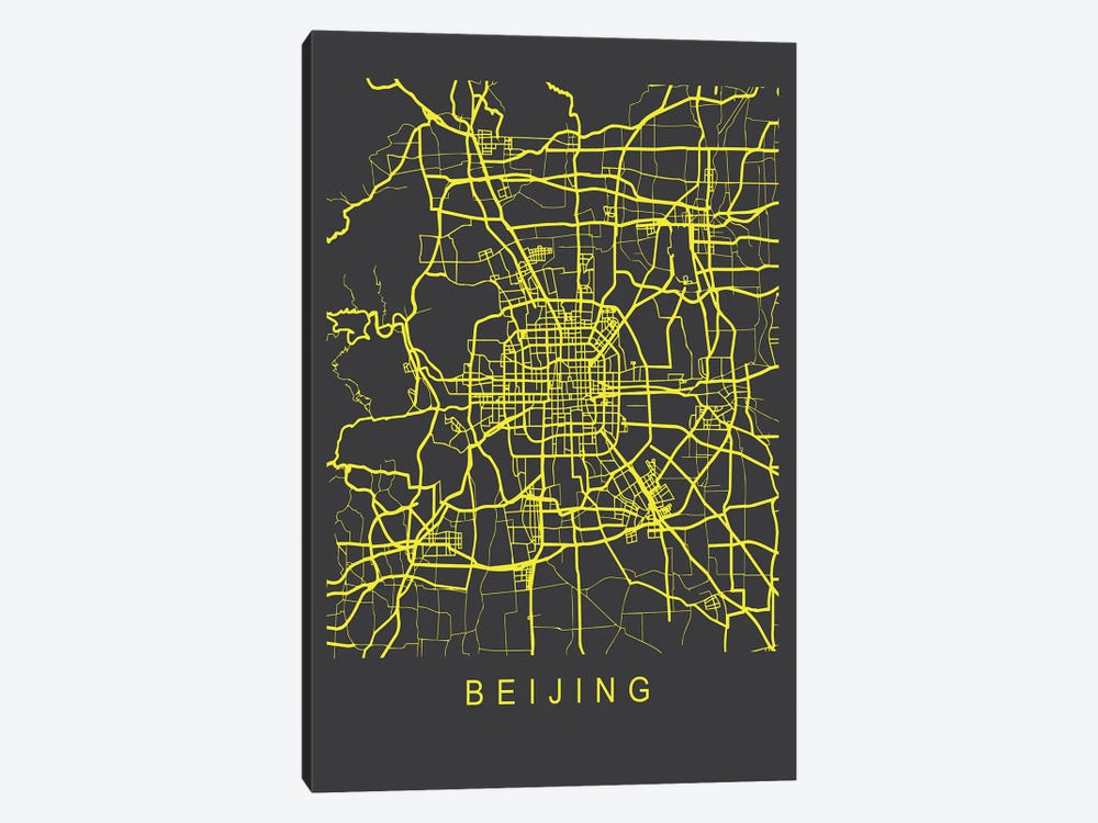 Beijing Map Neon by Pixy Paper 1-piece Canvas Print