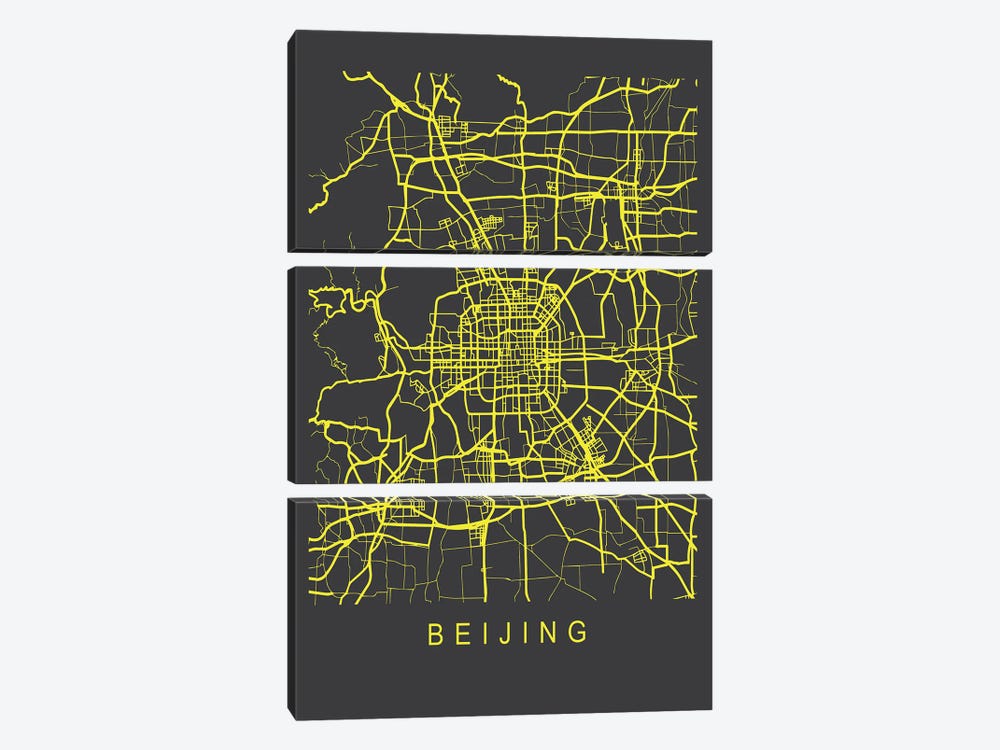 Beijing Map Neon by Pixy Paper 3-piece Art Print