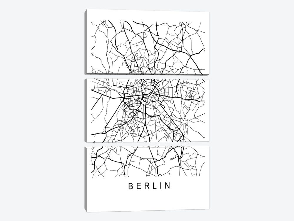 Berlin Map White by Pixy Paper 3-piece Canvas Wall Art