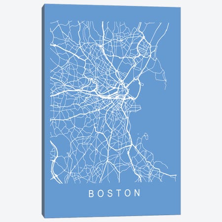 Boston Map Blueprint Canvas Print #PXY713} by Pixy Paper Canvas Wall Art