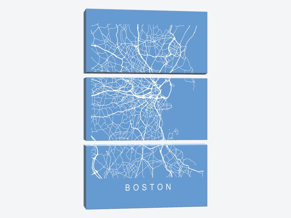Boston Map Blueprint by Pixy Paper 3-piece Canvas Art Print